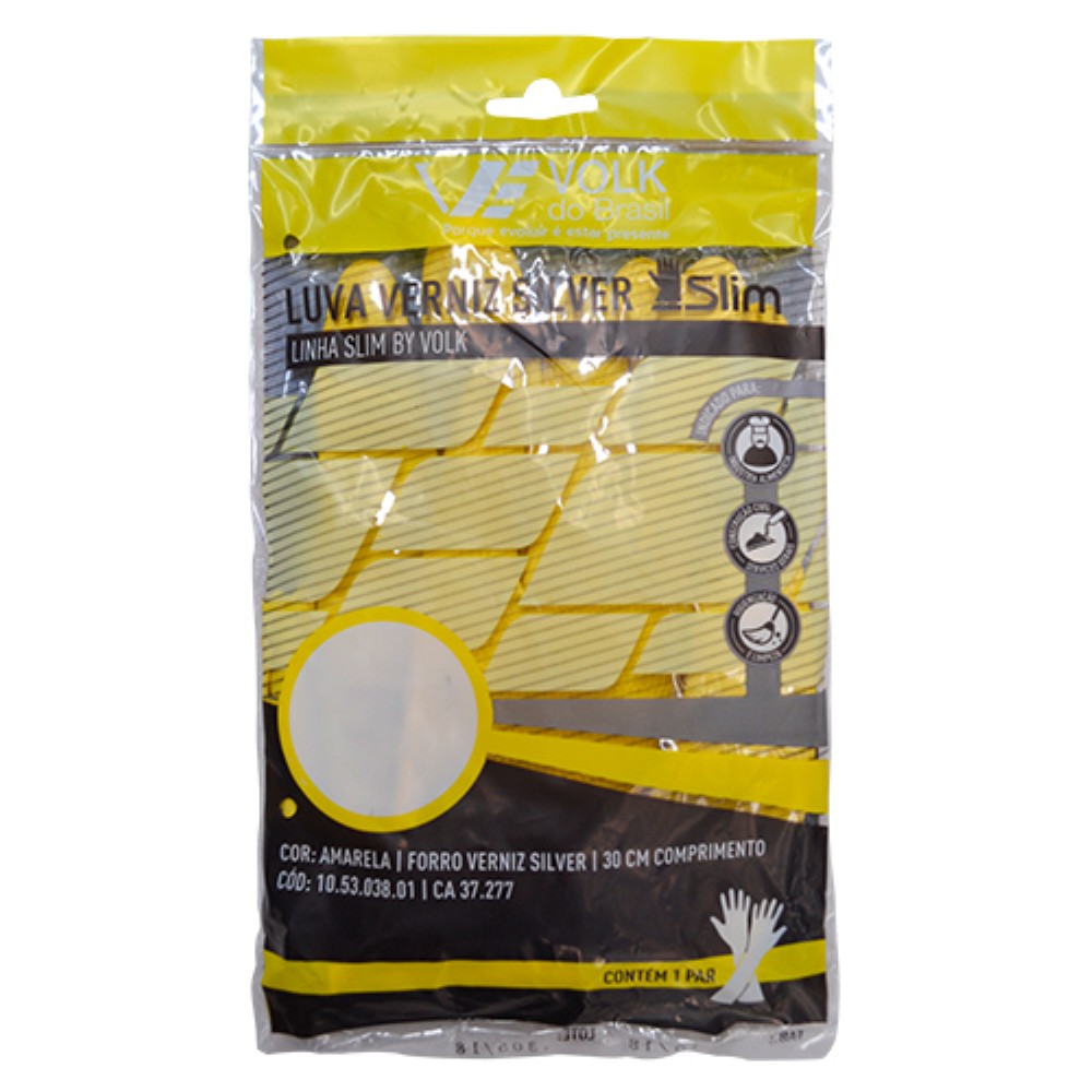 LUVA FORRADA AMARELA VERNIZ SLIM TAMANHO P VOLK