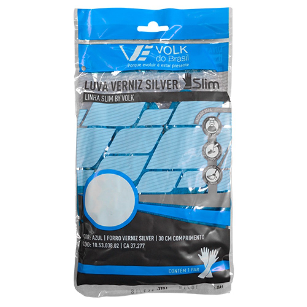 LUVA FORRADA AZUL VERNIZ SLIM TAMANHO P VOLK