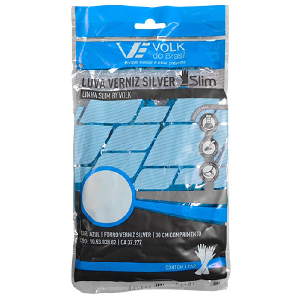 LUVA FORRADA AZUL VERNIZ SLIM TAMANHO G VOLK