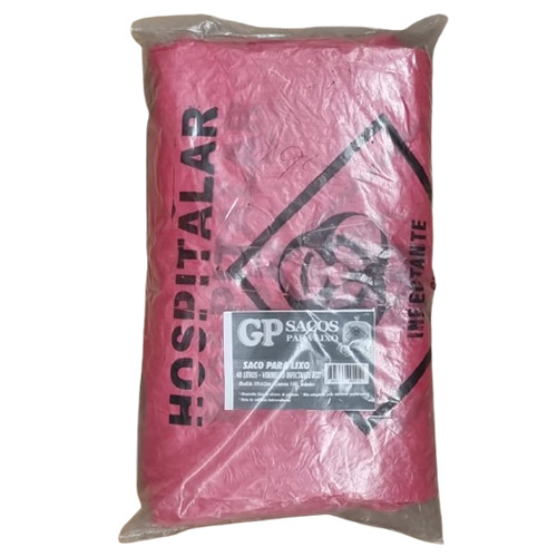 SACO VERMELHO HOSPITALAR 40 LITROS ECOLOGICO GOIAS PLASTICOS 100 UNIDADES