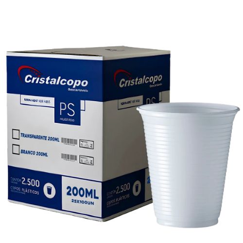 COPO DESCARTAVEL BRANCO 200ML PS 25X100 UNIDADES CRISTALCOPO 