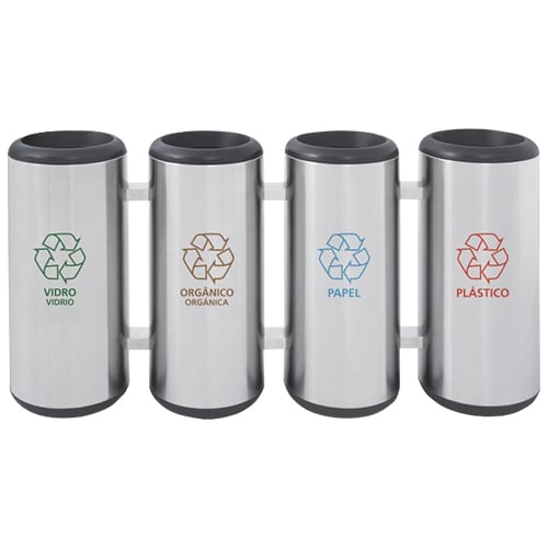 CONJUNTO DE INOX COLETA SELETIVA COM 4 LIXEIRAS 31L TRAMONTINA