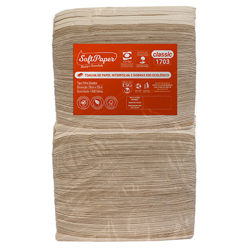 TOALHA PAPEL 2 DOBRAS ESG ECOLOGICO 1000 FOLHAS 20X20 SOFTPAPER CLASSIC