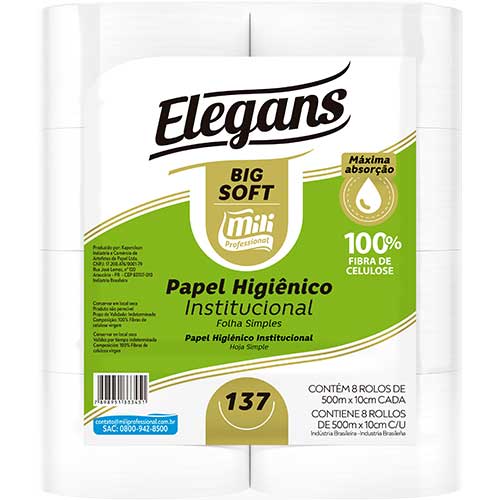 PAPEL HIGIENICO INSTITUCIONAL FOLHA SIMPLES EQUILIBRIO SOFT 8X500M MILI