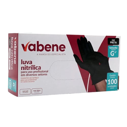 LUVA NITRILICA PRETA TAMANHO G COM 100 UNIDADES VABENE 