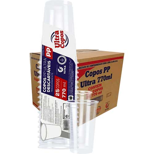 COPO DESCARTAVEL TRANSPARENTE 770ML LISO PP 20X25 ULTRA