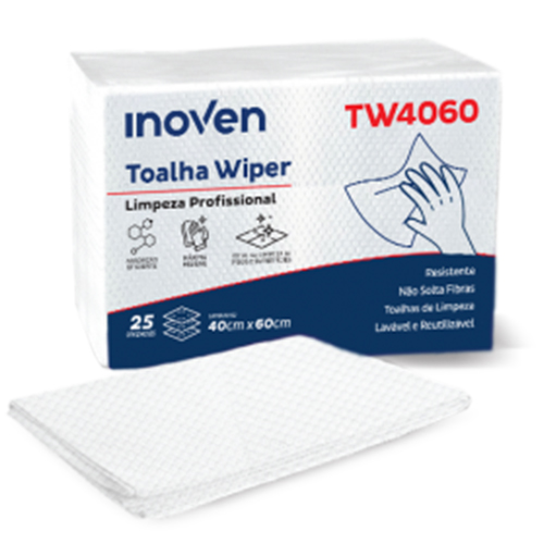 TOALHA WIPER DESCARTAVEL 40X60CM BRANCO 70G 25 UNIDADES INOVEN