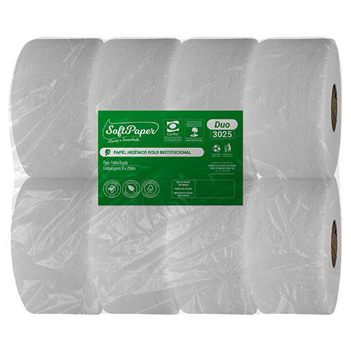 PAPEL HIGIENICO INSTITUCIONAL FOLHA DUPLA SOFTPAPER DUO 30GRM 8X250M 
