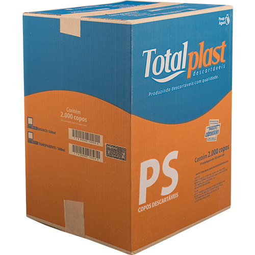 COPO DESCARTAVEL TRANSPARENTE 300ML PS 20X100 UNIDADES TOTALPLAST 