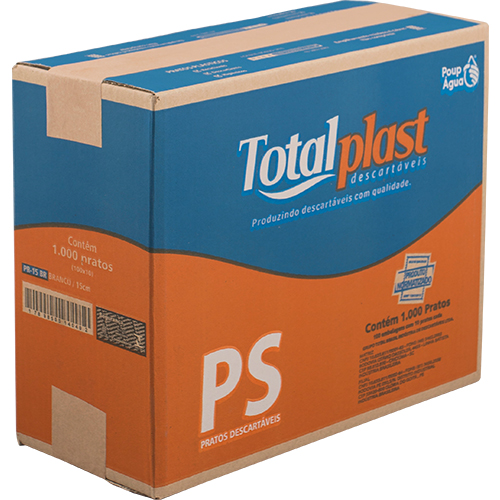 PRATO PLASTICO 15CM BRANCO 100X10 UNIDADES TOTALPLAST 