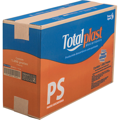 PRATO PLASTICO 15CM FUNDO BRANCO 100X10 UNIDADES TOTALPLAST 