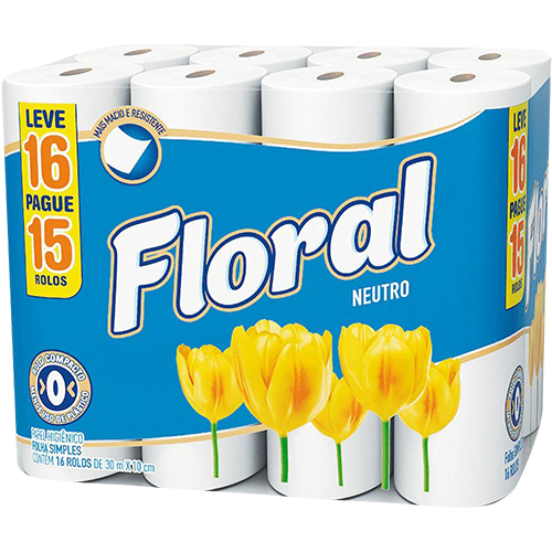PAPEL HIGIENICO FOLHA SIMPLES FLORAL NEUTRO COM 30M 4X16 UNIDADES  