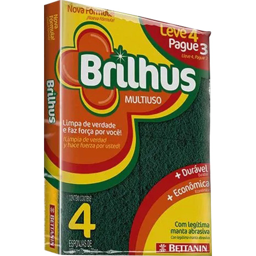 ESPONJA DUPLA FACE COM 4 UNIDADES BRILHUS