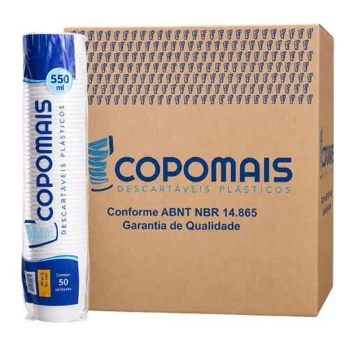 COPO DESCARTAVEL TRANSPARENTE 550ML LISO PS 20X50 UNIDADES COPOMAIS