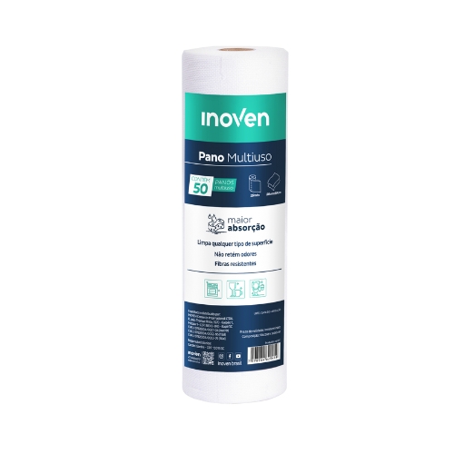 PANO MULTIUSO 28CMX25M BRANCO COM 50 UNIDADES INOVEN 