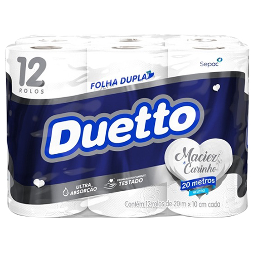 PAPEL HIGIENICO FOLHA DUPLA DUETTO NEUTRO 20 METROS LEVE 12 PAGUE 11 
