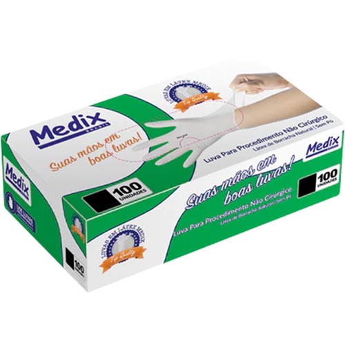 LUVA LATEX SEM PO TAMANHO G COM ANVISA MEDIX BRASIL CAIXA COM 100 UNIDADES 
