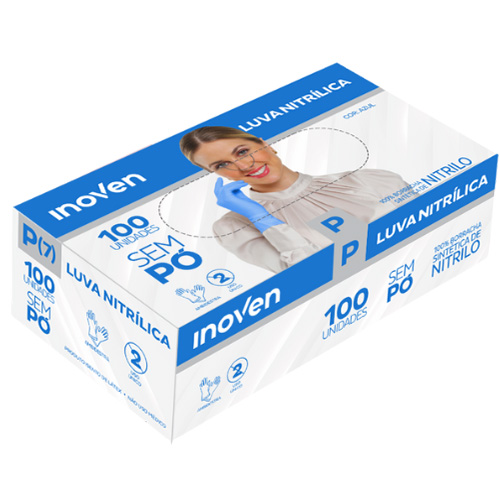 LUVA NITRILICA AZUL TAMANHO P COM 100 UNIDADES INOVEN