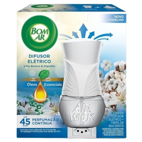 APARELHO ELETRICO BOM AR LIRIO BRANCO E ALGODAO APARELHO + REFIL 16ML