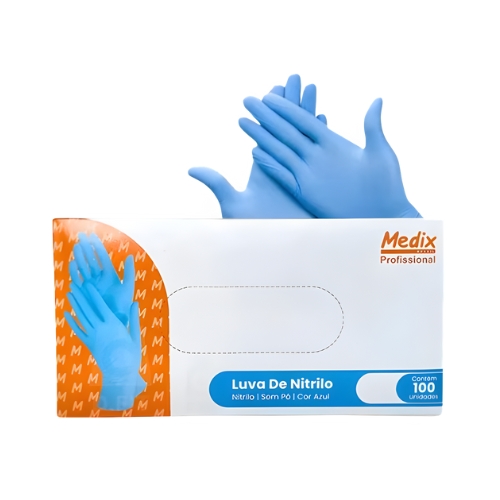 LUVA NITRILICA AZUL TAMANHO M 100 UNIDADES MEDIX
