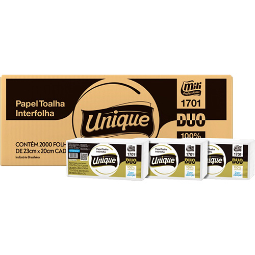 TOALHA PAPEL 2 DOBRAS FOLHA DUPLA DUO UNIQUE 2000 FOLHAS 20X23