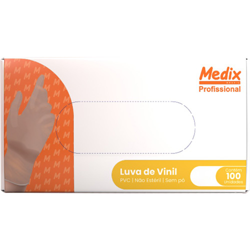LUVA VINIL TAMANHO M COM 100 UNIDADES SEM PO MEDIX 