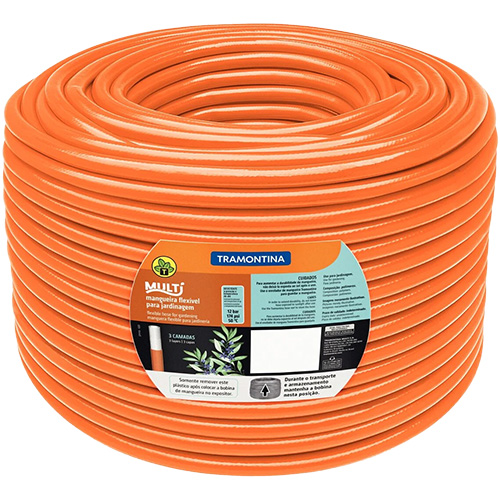 MANGUEIRA FLEX TRAMONTINA VERDE EM PVC 3 CAMADAS 50 M COM ENGATE ROSQUEADO E ESGUICHO