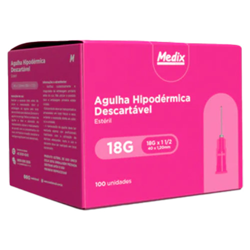 AGULHA HIPODERMICA DESCARTAVEL 40X1,20MM COM 100 UNIDES MEDIX