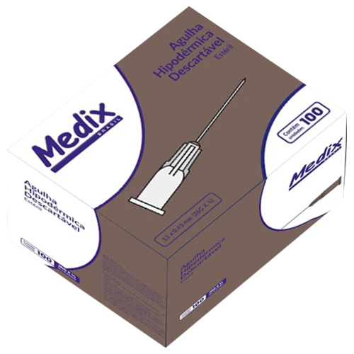 AGULHA HIPODERMICA DESCARTAVEL 13X0,45MM COM 100 UNIDADES MEDIX