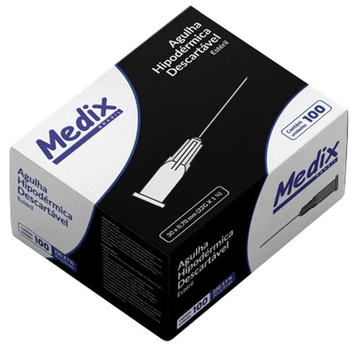 AGULHA HIPODERMICA DESCARTAVEL 30X0,70MM COM 100 UNIDADES MEDIX