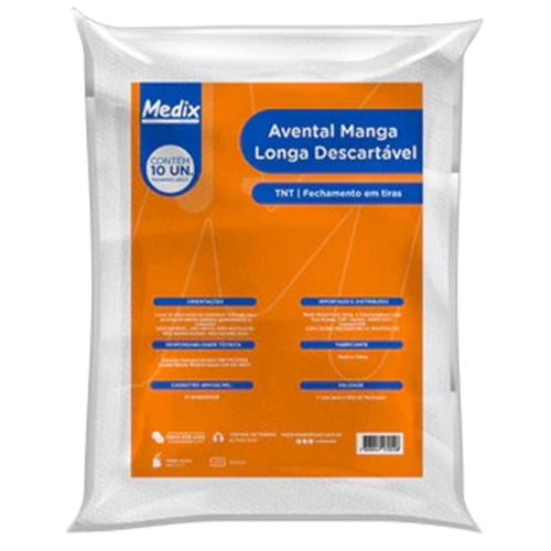 AVENTAL TNT MANGA LONGA COM TIRAS 16G 10UNIDADE MEDIX