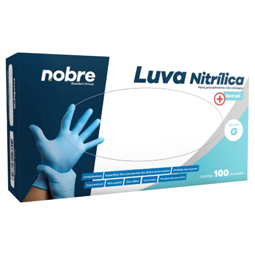 LUVA NITRILICA AZUL TAM G COM 100 UNIDADES NOBRE 