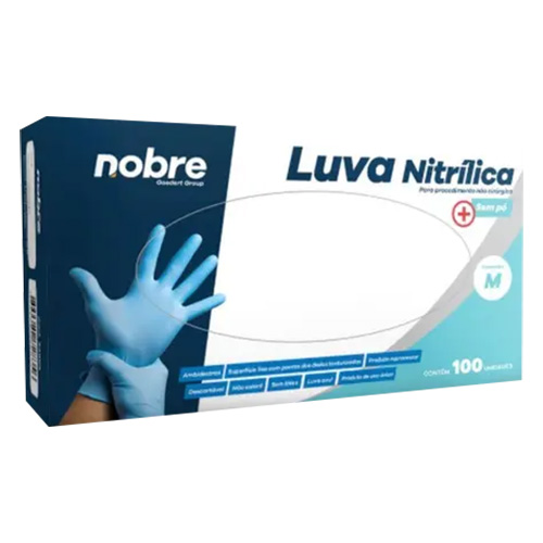 LUVA NITRILICA AZUL TAM M COM 100 UNIDADES NOBRE 