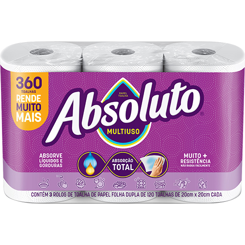 TOALHA PAPEL BRANCA FOLHA DUPLA 1X3 ROLOS ABSOLUTO