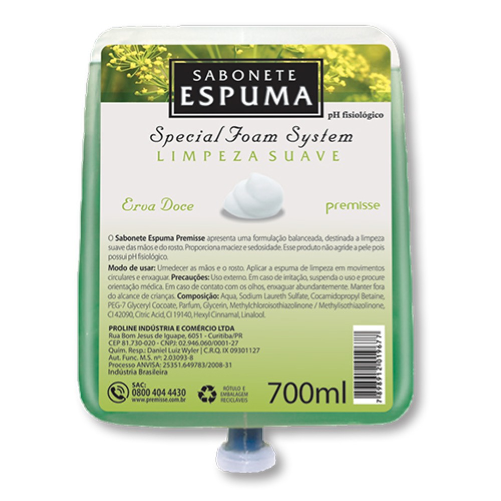 SABONETE PREMISSE 700ML ESPUMA ERVA DOCE