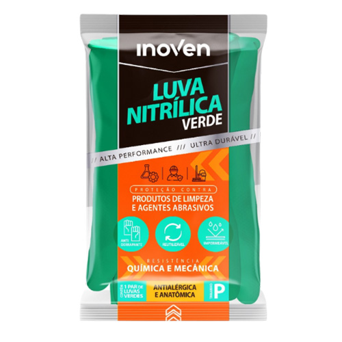 LUVA NITRILICA VERDE SEM FORRO TAM P INOVEN