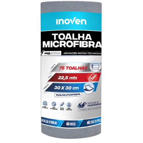 PANO MICROFIBRA CINZA 30X30 75UNIDADE INOVEN