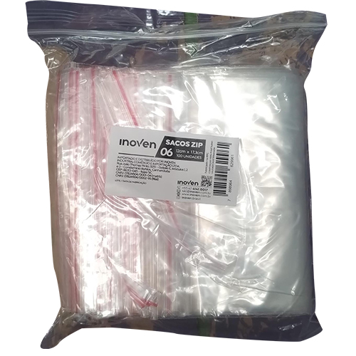 SACO PLASTICO ZIP N 06 12X17,3CM COM/100UNIDADE INOVEN 