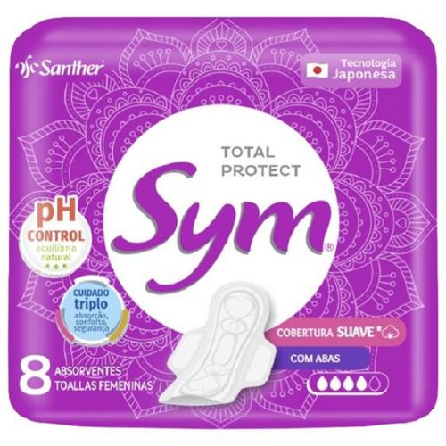 ABSORVENTE SYM COBERTURA SUAVE 8 UNIDADES SANTHER