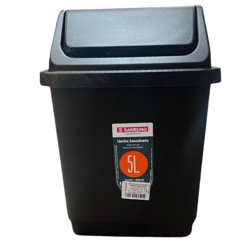 LIXEIRA TAMPA BASCULANTE PRETA 5LT SANREMO