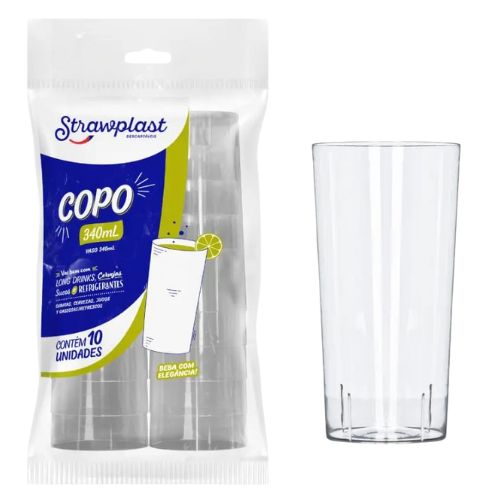 COPO DESCARTAVEL CRISTAL 340ML 1X10UN STRAWPLAST 