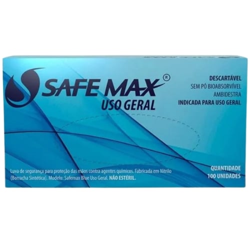 LUVA NITRILICA AZUL USO GERAL TAMANHO P 100 UNIDADES SAFEMAX 
