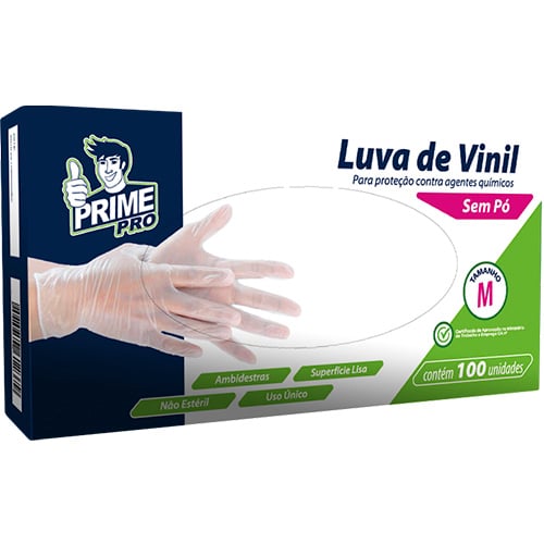 LUVA VINIL TAMANHO M COM 100 UNIDADES SEM PO PRIMEPRO