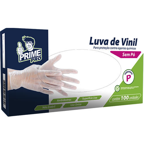 LUVA VINIL TAMANHO P COM 100 UNIDADES SEM PO PRIMEPRO