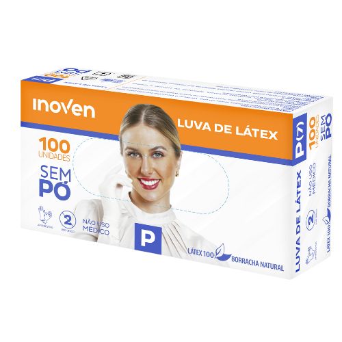 LUVA LATEX TAMANHO P COM 100 UNIDADES SEM PO INOVEN