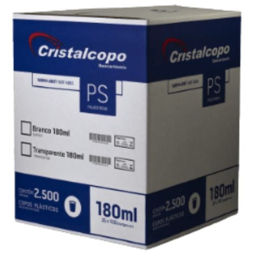 COPO DESCARTAVEL BRANCO 180ML PS 25X100UNIDADE CRISTALCOPO