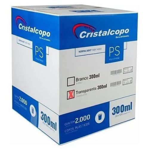 COPO DESCARTAVEL TRANSPARENTE 300ML PS 20X100 CRISTALCOPO