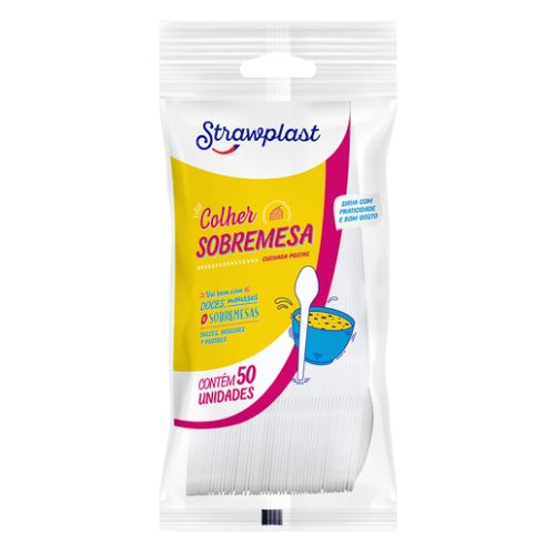 COLHER DESCARTAVEL SOBREMESA BRANCA 50UN STRAWPLAST