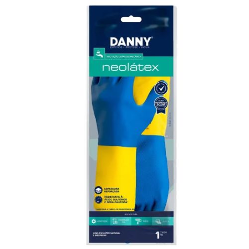 LUVA BICOLOR NEOLATEX AMARELA E AZUL TAMANHO G DANNY
