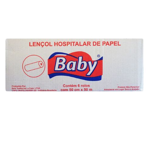 LENCOL HOSPITALAR FOLHA SIMPLES 50X50M 6 ROLOS VG BABY